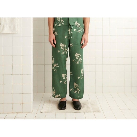Bode Football Silhouette Pajama Men's Pants Linen Graphic Print XS New 283401 - Picture 1 of 8